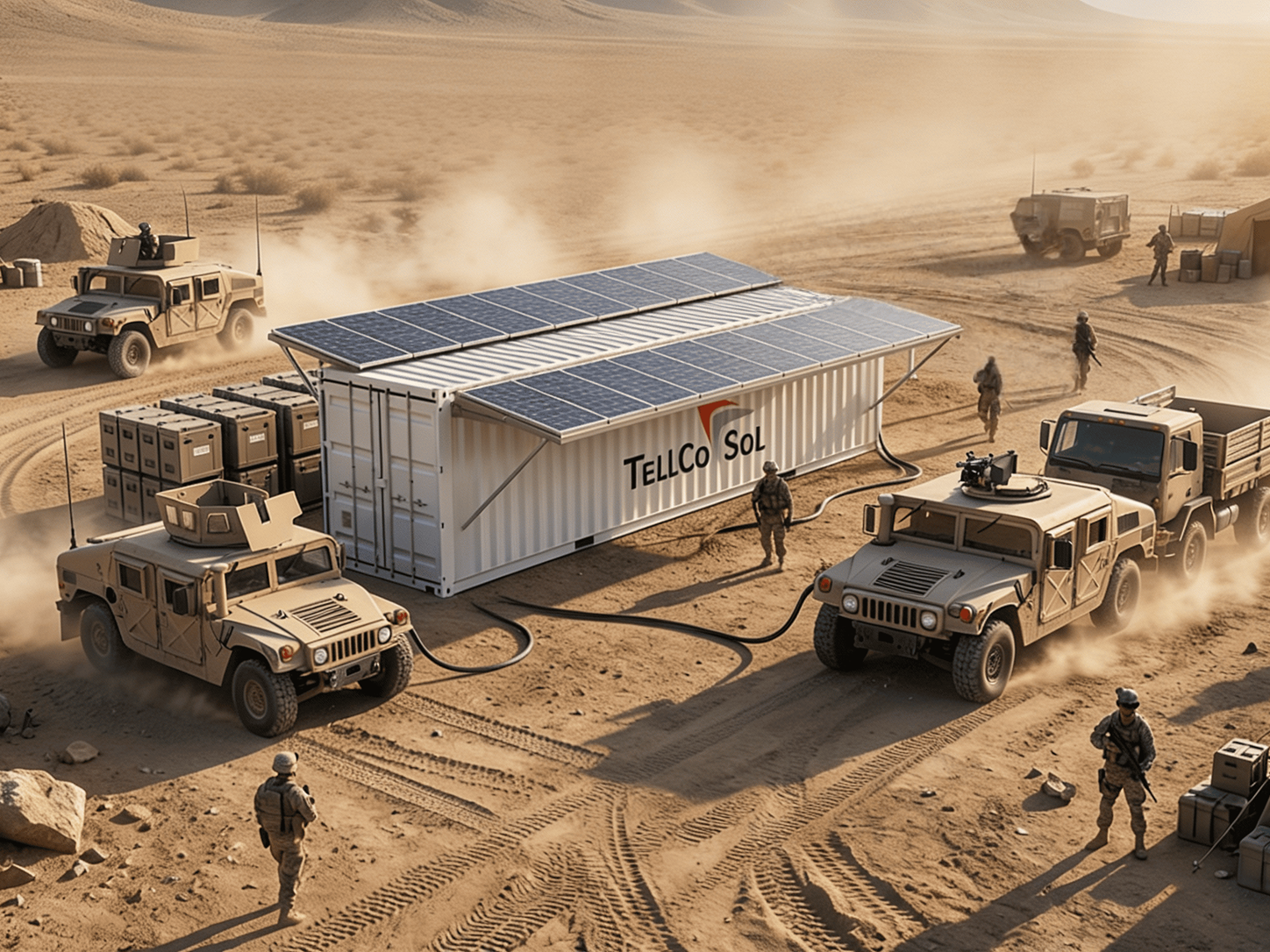 Solar-powered equipment at a remote humanitarian operations site